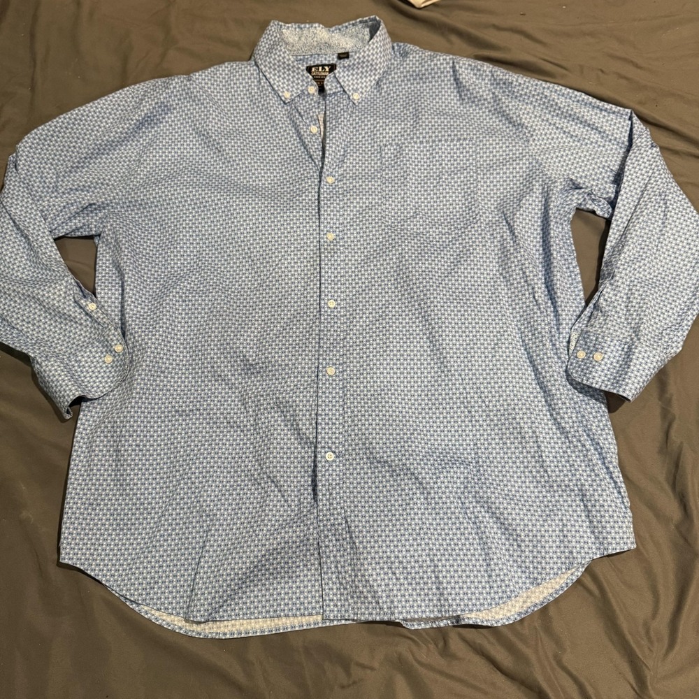 Ely Cattleman Shirt Mens 2XL Blue Geometric Long Sleeve Button Up Casual Western